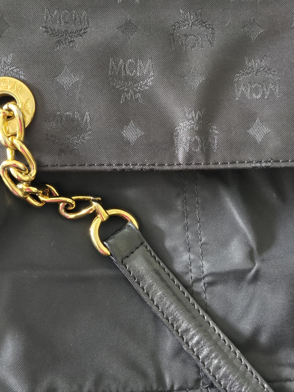 MCM Black Logo-Print Shoulder Bag with Gold Hardware - Picture 10 of 16